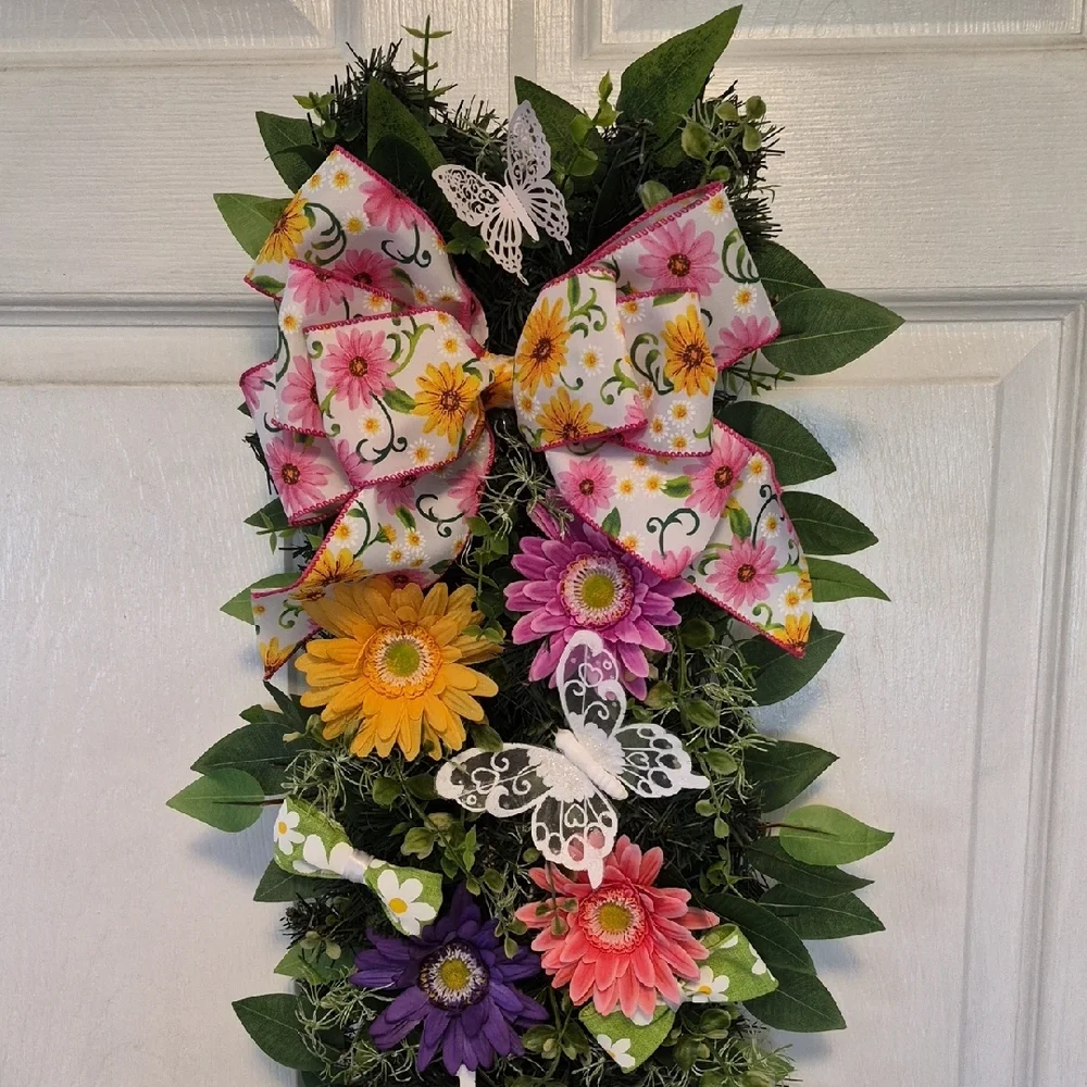 Floral Welcome Wreath Swag , Gerber Daisies , Door Decoration